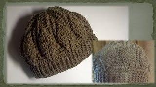 Шапочка с  объемными  листьями крючком/Crochet hat