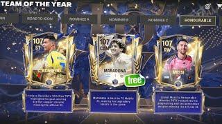 FREE 107 OVR MARADONA!! HONOURABLE MENTION 107 OVR MESSI  & 12th MAN RONALDO TOTY FC MOBILE!