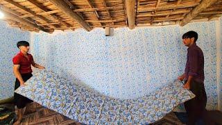 "Stitching the beautiful sides for the renovated room by Abu's mother"