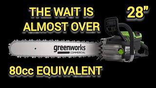 FINALLY! Info on Greenworks Commercial 82v HOG saw. 28" battery chainsaw release date and specs