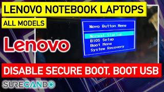 Boot from USB, BIOS and disable Secure Boot Lenovo Laptops Yoga IdeaPad via Novo Recovery Button