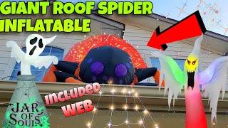 Giant Spider & LED web on ROOF! Lightshow inflatables Amazon Halloween Blow ups!