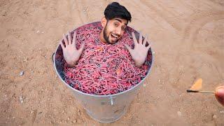 Burning 150000 firecrackers at once in steel tank