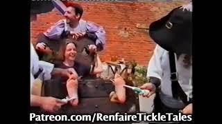 Blonde Goes For A Ticklish Ride In The Stocks!