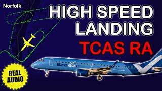 Flaps failure. TCAS RA. High speed landing | Breeze Airways Embraer 190 | Norfolk, Real ATC