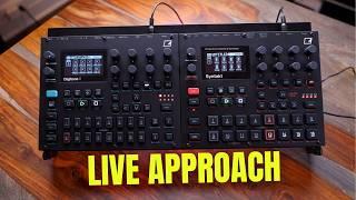 How to approach using the Digitone II + Syntakt in a live setting