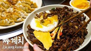 짜장라면 더 맛있게 만드는 방법 (ft.군만두,파김치)ㅣJjajang RamyunㅣReal Mukbangㅣ