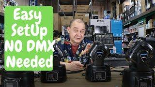 LED Moving Head PAR Light Review, how to set up 4 together, RGBW Rotating Light DMX Sound activated