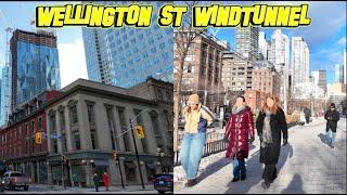 Walking Into Downtown Toronto Along Wellington St As It Transitions From Townhomes To Skyscrapers