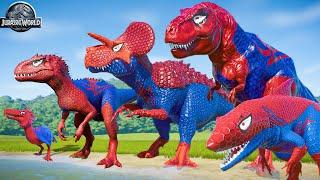 All Spiderman T-Rex vs SuperHero Dinosaurs Battle in Jurassic World |Dinosaur Pro 8 SuperHero Team