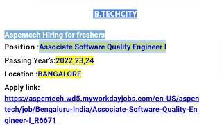 Aspentech Hiring for freshers #Associate Software Quality Engineer I