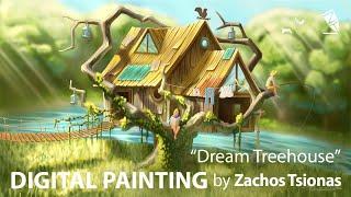 "Dream Treehouse" Digital Painting process in Procreate