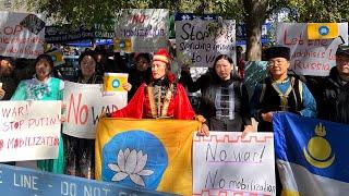 Kalmyks protest against mobilization in Russia outside of NYC United Nations Headquarters