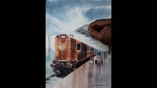 WET RAILWAY PLATFORM, WATERCOLOR PAINTING, #vijeeshpullut #vijeeshpullutartz #painting #watercolor