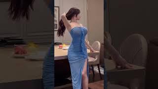 Redhead Asian Split Dress UPSKIRT Video #love #satisfying #beautiful #music #viralvideo #shorts