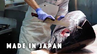 The biggest seafood market in western Japan. Showing tuna head, Fish Cutting Skills.