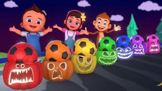 Learn Colors with Halloween Pumpkin Soccer Ball & Tumbling Toys - Fun for Kids 3D Educational!