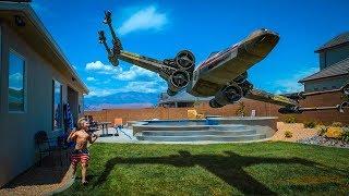 YOUNG JEDI RAISES X-WING OUT OF SWIMMING POOL!