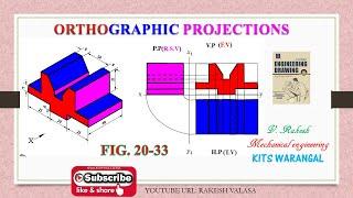 Fig. No. 20-33; Orthographic projections Solutions  (Engineering drawing by N. D. BHATT)