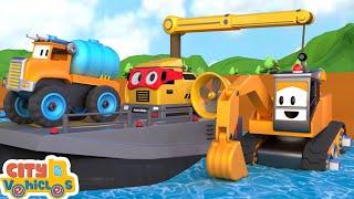 Super Bulldozer rescue garbage truck-Excavator, crane truck and Bulldozer for Kids.