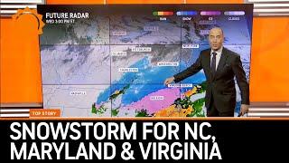 Major Snowstorm to Bury Virginia, Maryland, Snow & Ice for North Carolina