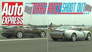 Tesla Model S vs TVR Tuscan S - Drag Race Shoot-out
