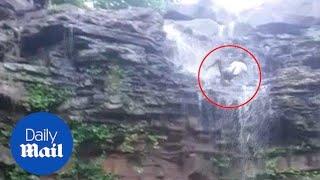 Terrifying selfie accident results in slipping down waterfall