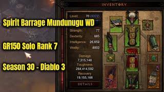 Season 30 Mundunugu Spirit Barrage Witch Doctor GR150 Solo Rank 7 - Diablo 3