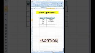 Square root in Excel #shortsexcel