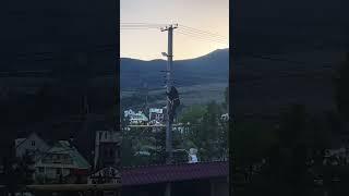 Электрик монтирует прожектор, что бы парковка хорошо освящалась ночью️🫶#судак #крым