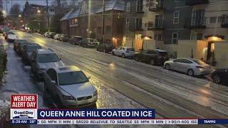 Seattle's Queen Anne neighborhood coated in ice after freezing rain | FOX 13 Seattle