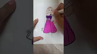 Розовое Платье Барби, рисование, раскраски, #art #drawing #diy #barbie #dress #painting #satisfying