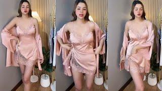 Olshop Tante Try Baju Tidur Wanita Set Kimono Lace Satin Licin