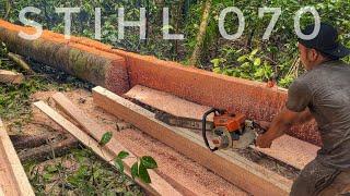 PEMBUATAN BALOK DARI KAYU KETAPANG MENGGUNAKAN MESIN STIHL MS 070 || SOFT WOOD