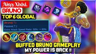 Buffed Bruno Gameplay, MY POWER IS BACK !! [ Top 6 Global Bruno ] Aisyy Xixixi. - Mobile Legends