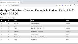 Delete Multiple Rows from Table using Python, Flask, MySQL, jQuery, AJAX