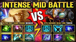 INTENSE MID BATTLE | Ultra Fast Hand Combo Invoker Vs. 127K Damage Dealt Tinker | 7.39b DOTA 2