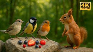 Cat TV for Cats to Watch -  Forest Feast with Birds and Squirrel | 4K HDR