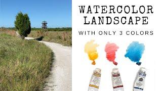 Watercolor Landscape Tutorial with Only 3 Colors / Easy Beginner Lesson