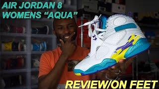 WATCH BEFORE YOU BUY! EARLY LOOK AIR JORDAN 8 AQUA WOMENS REVIEW/ON FEET