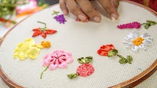 10 RIBBON EMBROIDERY FLOWERS: Hand Stitching Tutorial for Beginners