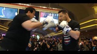 UFC 187 Quick Hit: Chris Weidman Punching Pads with Ray Longo at Open Workouts