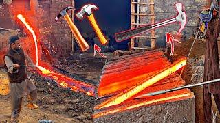 Melting Scrap Iron in Factory Using Old Techniques for Traditional Hammer Manufacturing