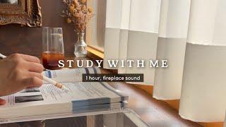 Study with Korean med student (1 hour with timer, crackling fireplace sound)