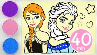 Sand painting princess Frozen Elsa Anna + more coloring children’s videos