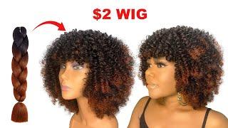 WOW $2 Curly Wig Using Braid Extension/ Beginner Friendly