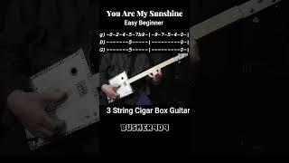 How To Play You Are My Sunshine Easy Beginner 3 String Cigar Box guitar cover/lesson w Tab (No Chat)