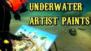 World's first underwater artist paints : Olga Belka's painting studio is underwater : Dubai UAE