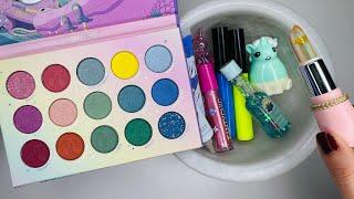 Coloring Slime with Cute 🫐🩷 LipstickLip Balm & Eyeshadow! ASMR & Satisfying Makeup Slime!