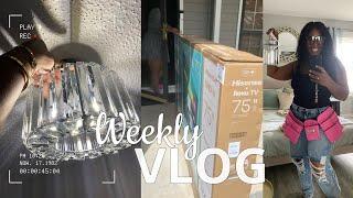 VLOG | Walmart Fall Finds, New 75” TV, Installing my Hallway Chandelier… I Picked A Sofa Finally!